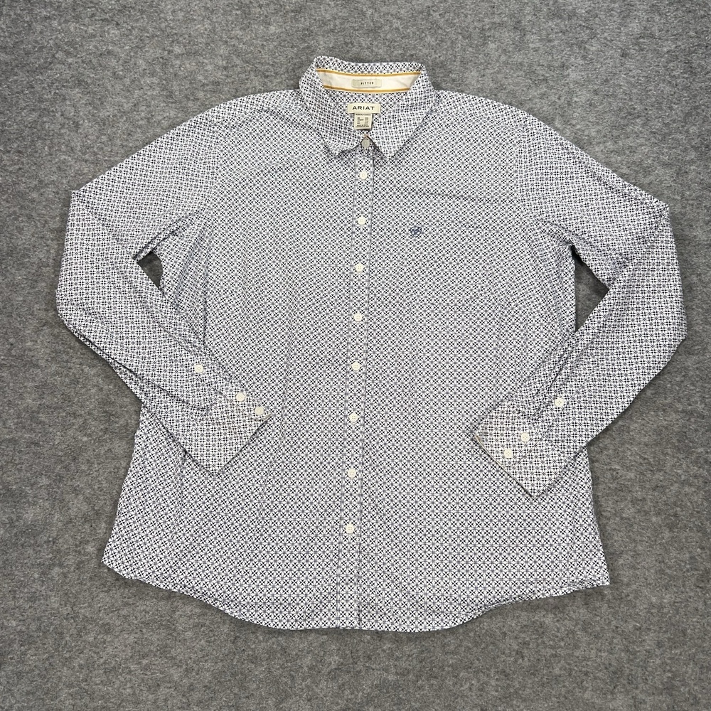 Ariat Shirt Womens 2XL Blue Geometric Button Up Slim Stretch Collared Western